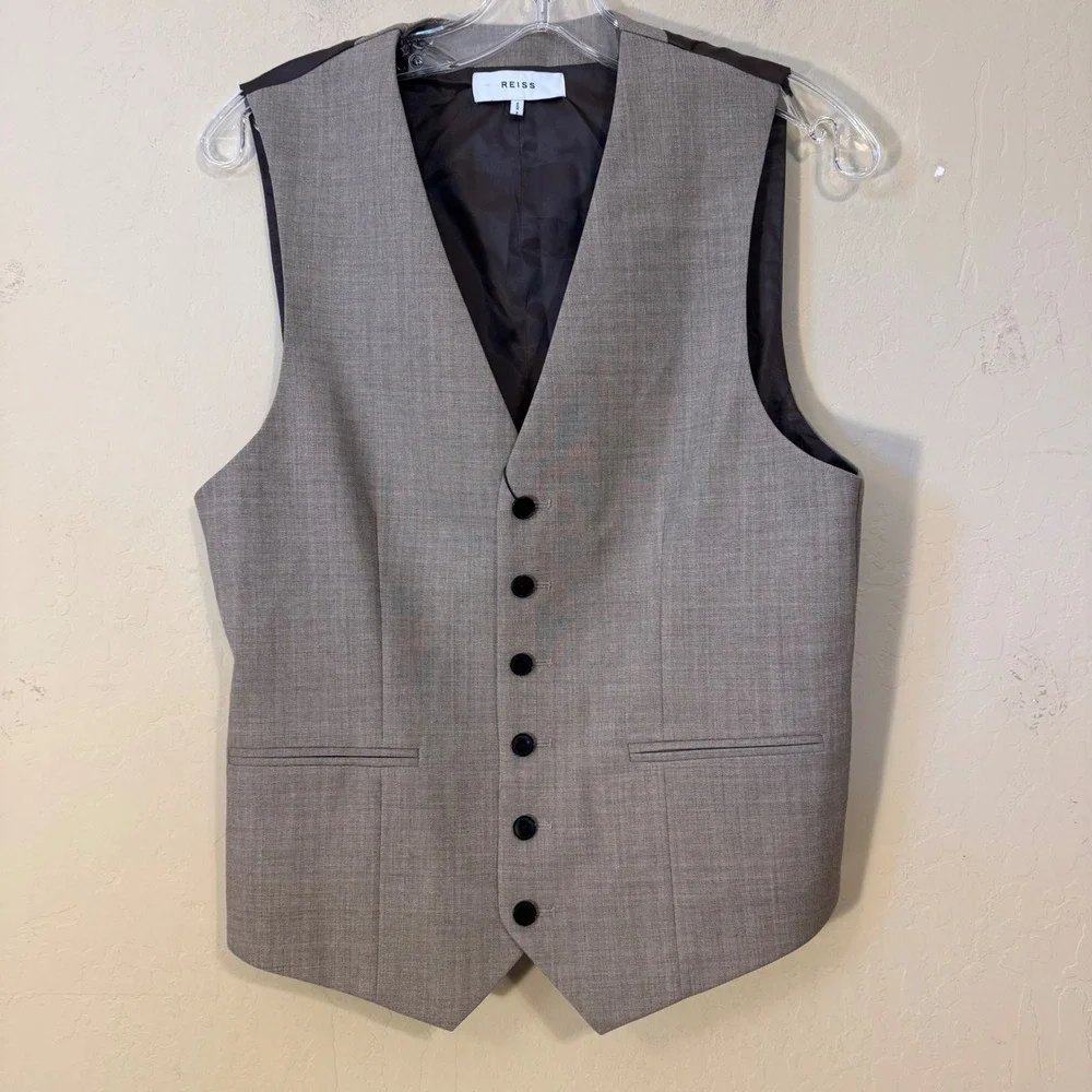 Reiss Waistcoat Men 36 Light Brown Rope-Textured Wool Formal Vest‎ NEW